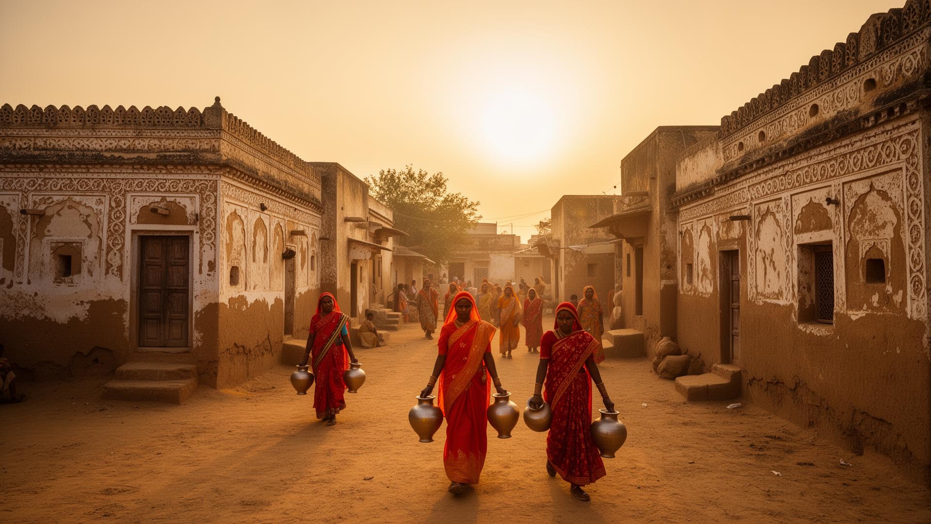 A Rajasthan village at golden hour